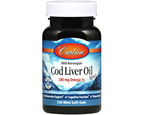 Риб'ячий жир норвезький, Cod Liver Oil, Carlson, 100 міні гелевих капсул