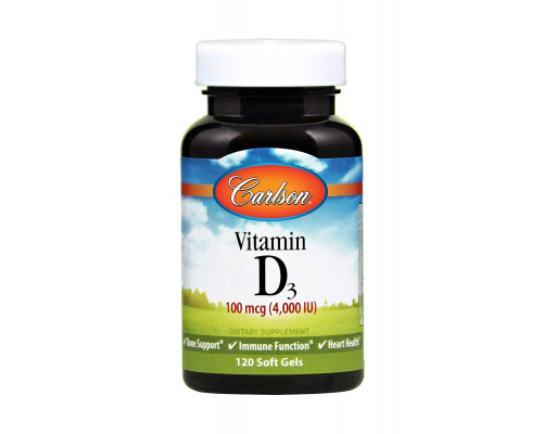 Вітамін D-3, Vitamin D3, Carlson, 100 мкг (4000 МО), 120 гелевих капсул