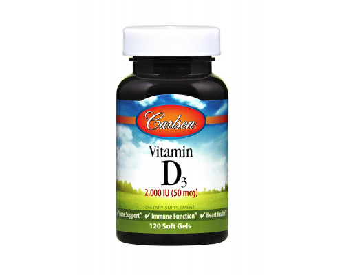 Вітамін D3, Vitamin D3, Carlson, 2000 МО (50 мкг), 120 гелевих капсул