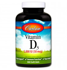 Вітамін D3, Vitamin D3, Carlson, 2000 МО (50 мкг), 360 гелевих капсул