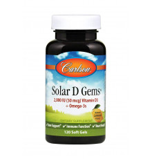 Риб'ячий жир з вітаміном D3, Solar D Gems, Carlson, зі смаком лимона, 2000 МО, 120 гелевих капсул