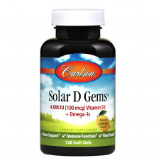 Риб'ячий жир з вітаміном D3, Solar D Gems, Carlson, смак лимона, 4000 МО, 120 гелевих капсул