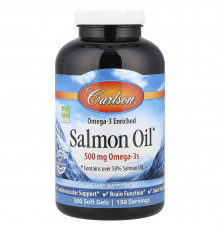 Олія лосося, Salmon Oil, Carlson, норвезька, 500 мг, 300 гелевих капсул