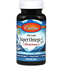 Омега-3 супер, Super Omega-3, Carlson, 1200 мг, 50 гелевих капсул