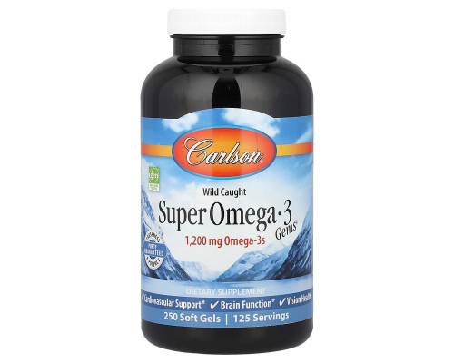 Риб'ячий жир, Super Omega-3, Carlson, 1200 мг, 250 гелевих капсул
