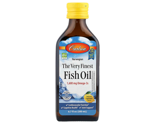 Риб'ячий жир вищої якості, The Very Finest Fish Oil, Carlson, норвезький, лимон, 1600 мг, 200 мл