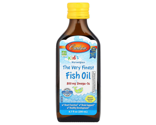 Риб'ячий жир для дітей, Fish Oil, Carlson, норвезький, зі смаком лимона, 800 мг, 200 мл