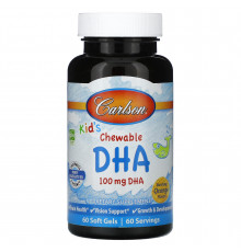 Риб'ячий жир для дітей, Kids Chewable DHA, Carlson, апельсин, 100 мг, 60 гелевих капсул