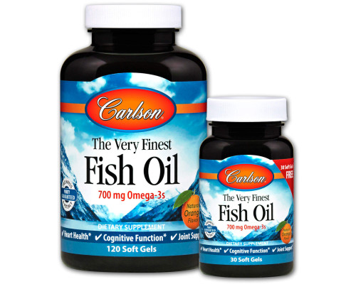 Риб'ячий жир, Fish Oil, Carlson, апельсин, вищої якості, 120+30 гелевих капсул