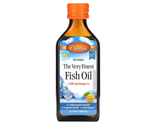 Риб'ячий жир, The Very Finest Fish Oil, Carlson, норвезький, вищої якості, натуральний апельсин, 200 мл