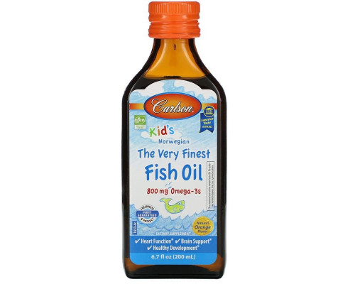 Риб'ячий жир для дітей, Fish Oil, Carlson, норвезький, апельсин, 200 мл