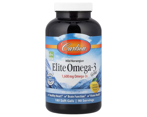 Риб'ячий жир Омега-3, Elite Omega-3, Carlson, лимон, норвезький, 1600 мг, 180 гелевих капсул (800 мг на 1 капсулу