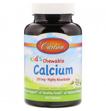 Кальцій для дітей, Chewable Calcium, Carlson, ваніль, 250 мг, 60 жувальних таблеток