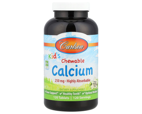 Жувальний кальцій для дітей, Kid's Chewable Calcium, Carlson, ваніль, 250 мг, 120 таблеток