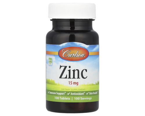 Цинк, Zinc, Carlson, 15 мг, 100 таблеток