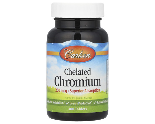Хром хелат, Chelated Chromium, Carlson, 200 мкг, 300 таблеток