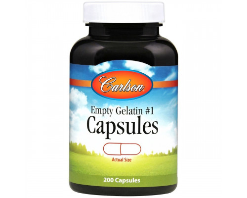 Порожня желатинова капсула № 1, Empty Gelatin Capsules #1, Carlson, 200 капсул
