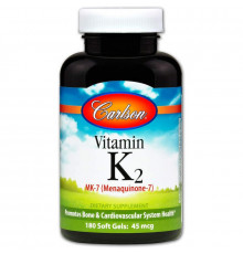 Витамин К-2 (менахинон), Vitamin K2 MK-7, Carlson, 45 мкг, 180 гелевых капсул