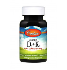 Вітамін D3 і К2, Vitamin D3 + K2, Carlson, 60 вегетаріанських капсул