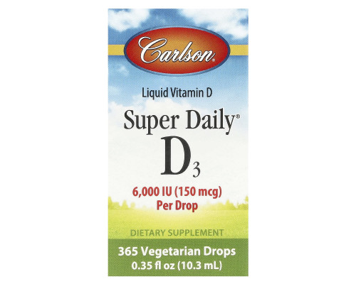 Вітамін D3, Super Daily® D3, Carlson, 150 мкг (6000 МО), 10.3 мл