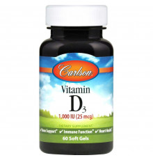 Витамин D, Vitamin D, Carlson, 1000 МЕ, 60 гелевых капсул