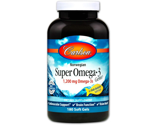 Риб'ячий жир (Омега 3), Super Omega-3, Carlson, норвезький, 180 капсул