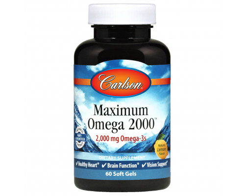 Максимум Омега, Maximum Omega, Carlson, натуральний лимон, 2000 мг, 60 гелевих капсул