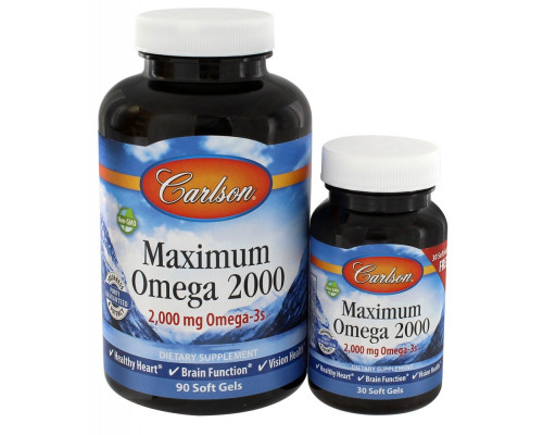 Максимум Омега, Maximum Omega, Carlson, зі смаком лимона, 2000 мг, 90 + 30 капсул