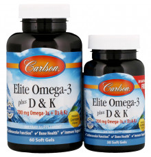 Омега 3 + вітамін D3 і вітамін К, Omega-3 Plus D & K, Carlson, 60 + 30 гелевих капсул