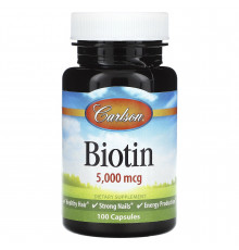 Биотин, Biotin, Carlson, 5000 мкг, 100 капсул