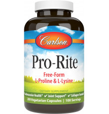 L- пролин L- лизин, Pro-Rite, Proline & Lysine, Carlson, 200 вегетарианских капсул