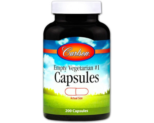 Порожні рослинні капсули №1, Empty Vegetarian #1 Capsules, Carlson, 200 шт