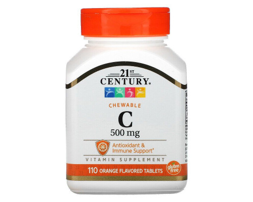 Вітамін С, Chewable Vitamin C, 21st Century, жувальний, зі смаком апельсина, 500 мг, 110 таблеток