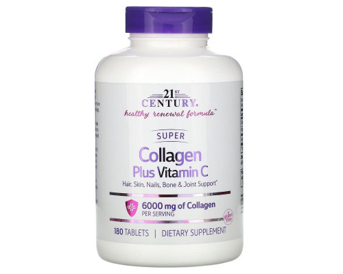 Суперколлаген плюс вітамін C, Super Collagen Plus Vitamin C, 21st Century, 6000 мг, 180 таблеток