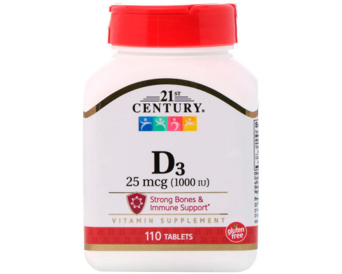 Вітамін D3, Vitamin D3, 21st Century, 1000 МО, 110 таблеток