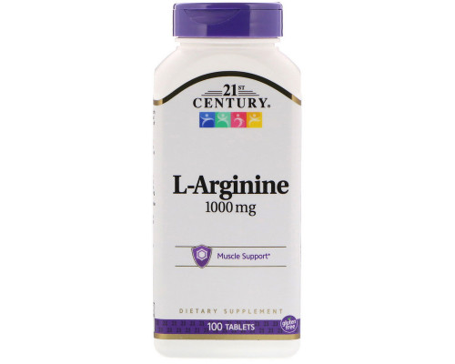 Аргінін, L-Arginine, 21st Century, 1000 мг, 100 таблеток