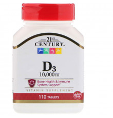 Витамин D3, Vitamin D3, 21st Century, 10 000 МЕ, 110 таблеток