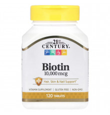 Біотин, Biotin, 21st Century, 10 000 мкг, 120 таблеток