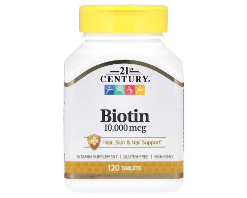 Біотин, Biotin, 21st Century, 10 000 мкг, 120 таблеток
