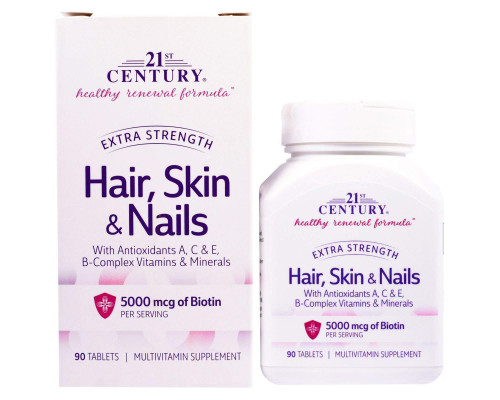 Вітаміни для волосся, шкіри і нігтів, Hair, Skin & Nails, 21st Century, 90 таблеток