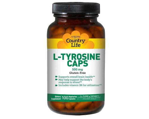 Тирозин, L-Tyrosine, Country Life, 500 мг, 100 капсул