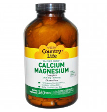 Кальций Магний, Calcium-Magnesium, Target-Mins, Country Life, 1000 мг, 360 таблеток (500 мг в таблетке)