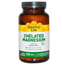 Магній хелат, Chelated Magnesium, Country Life, 250 мг, 180 таблеток
