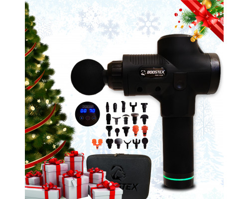 Ударний масажер Boostex (massage gun) з 30 режимами, 21 насадкою та акумулятором.