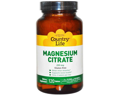 Магній цитрат, Magnesium Citrate, Country Life, 250 мг, 120 таблеток