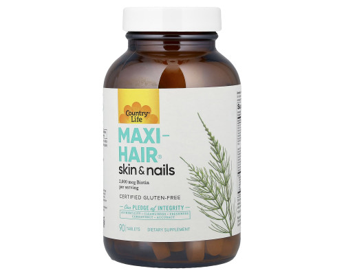 Вітаміни для волосся, шкіри та нігтів, Maxi-Hair®, Skin & Nails, Country Life, без глютена, 90 таблеток