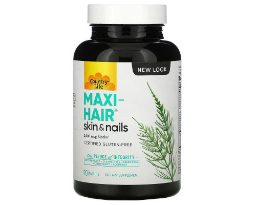 Вітаміни для волосся, Maxi-Hair, Country Life, без глютену, 90 таблеток