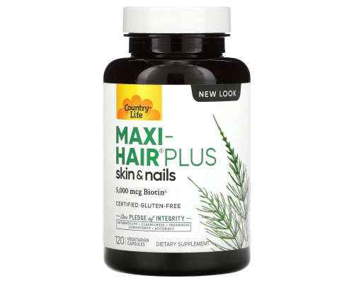 Вітаміни для волосся, Maxi Hair Plus, Country Life, 5000 мкг біотину, 120 капсул