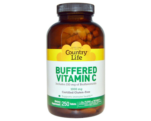 Вітамін С, Buffered Vitamin C, Country Life, буферизований, 1000 мг, 250 таблеток