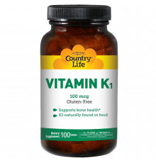 Витамин К-1, Vitamin K1, Country Life, 100 мкг, 100 таблеток